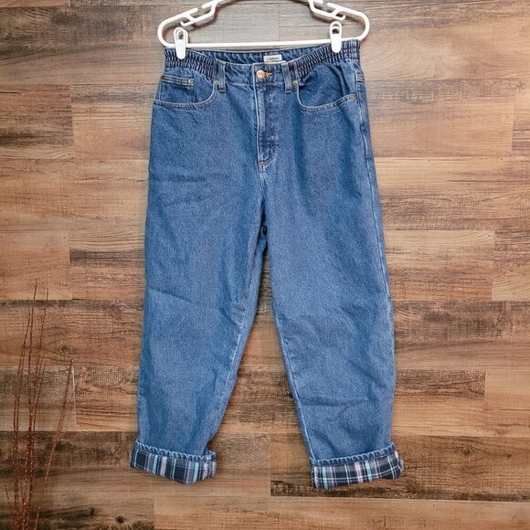 LL Bean Jeans Womens 12 P Original Fit Relaxed Plaid Lined Hi Rise Medium Wash - Picture 1 of 10